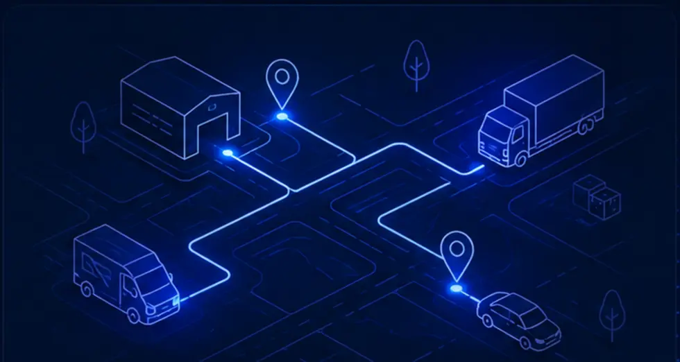 Mapa logístico Jamv Drive con rutas y puntos de entrega